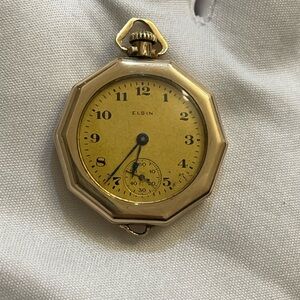 Vintage Elgin Pocket Watch Gold Filled Octagonal Case Running / Needs Service